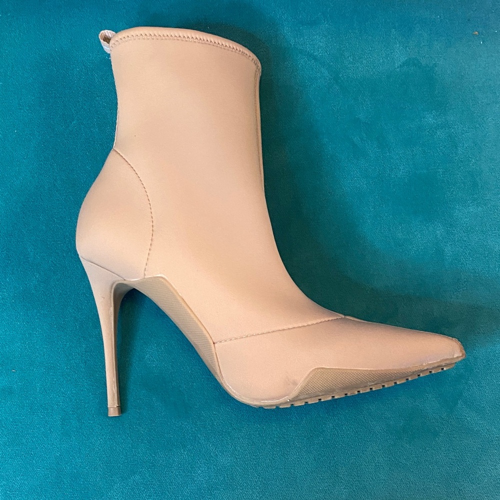 Elegant Tan Stiletto Cloth Pull-On Ankle Boots